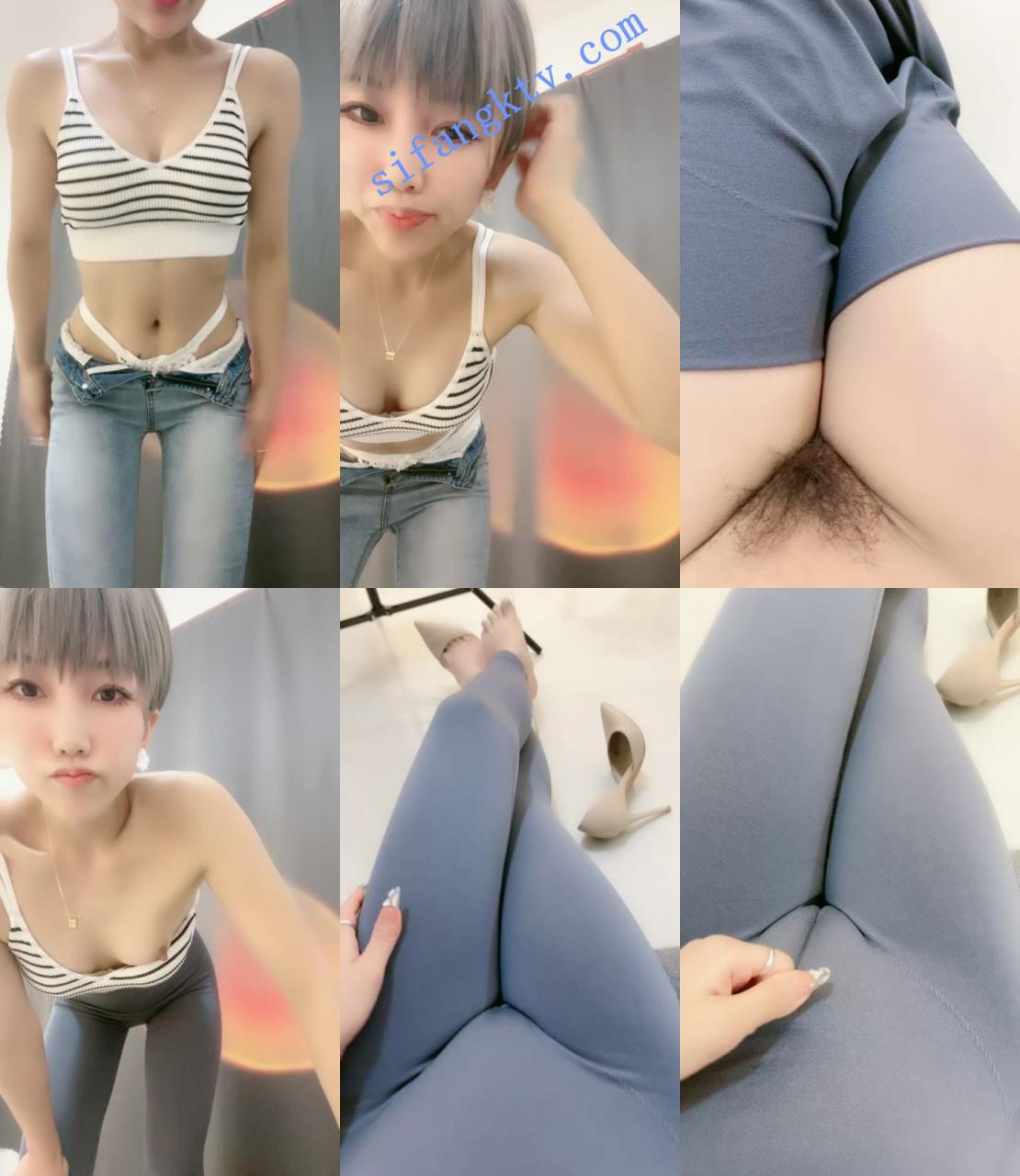 紧身短发美女! JVAN 牛仔裤,穿着紧身裤自慰潮喷裤裆里 图 02