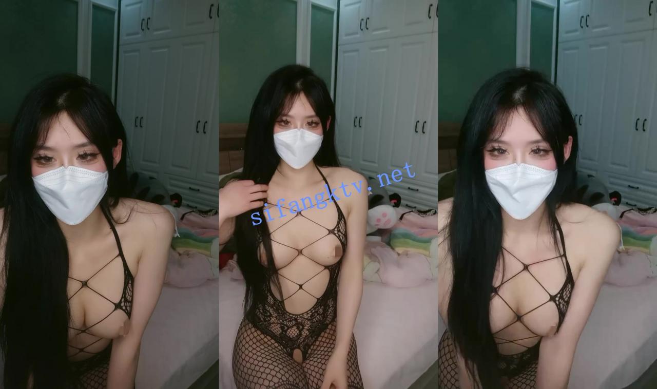 ██ 甜甜酱呢 戴着口罩也这么美,网格情趣内衣全裸秀 图 02