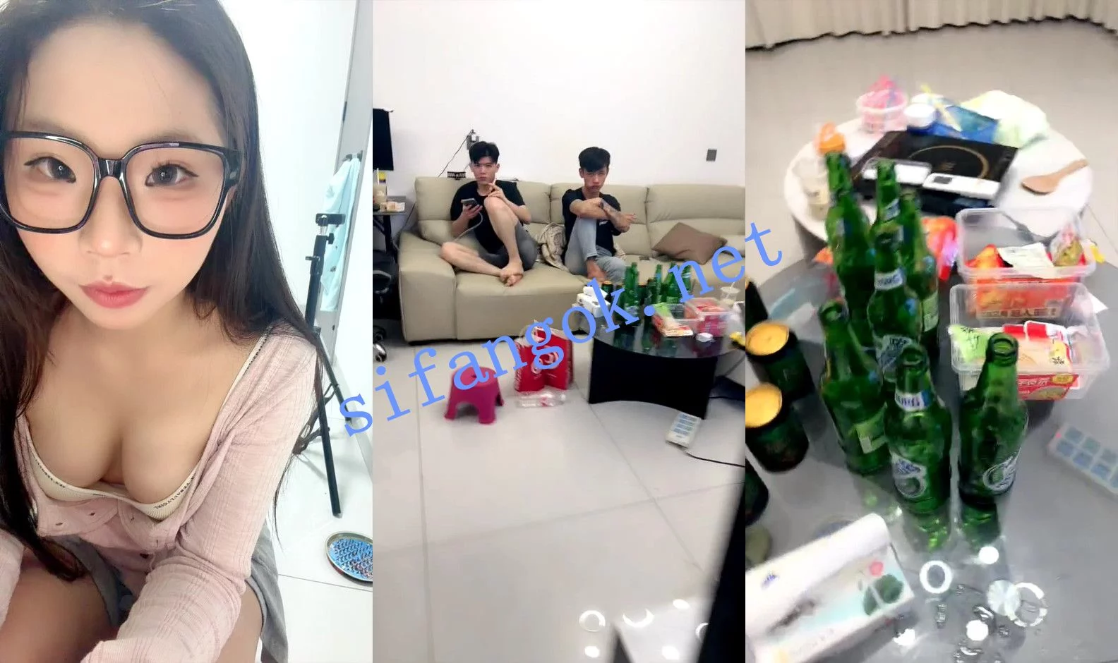 ⚡【07清纯美少女】和两个男生在家喝酒！喝醉后直播打炮！