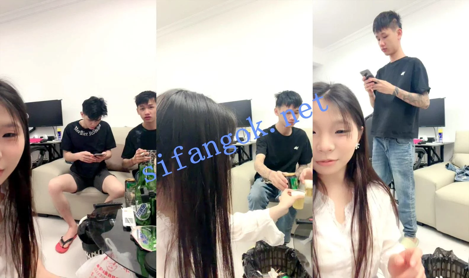 ⚡ 07清纯美少女 和两个男生在家喝酒!喝醉后直播打炮! 图 13
