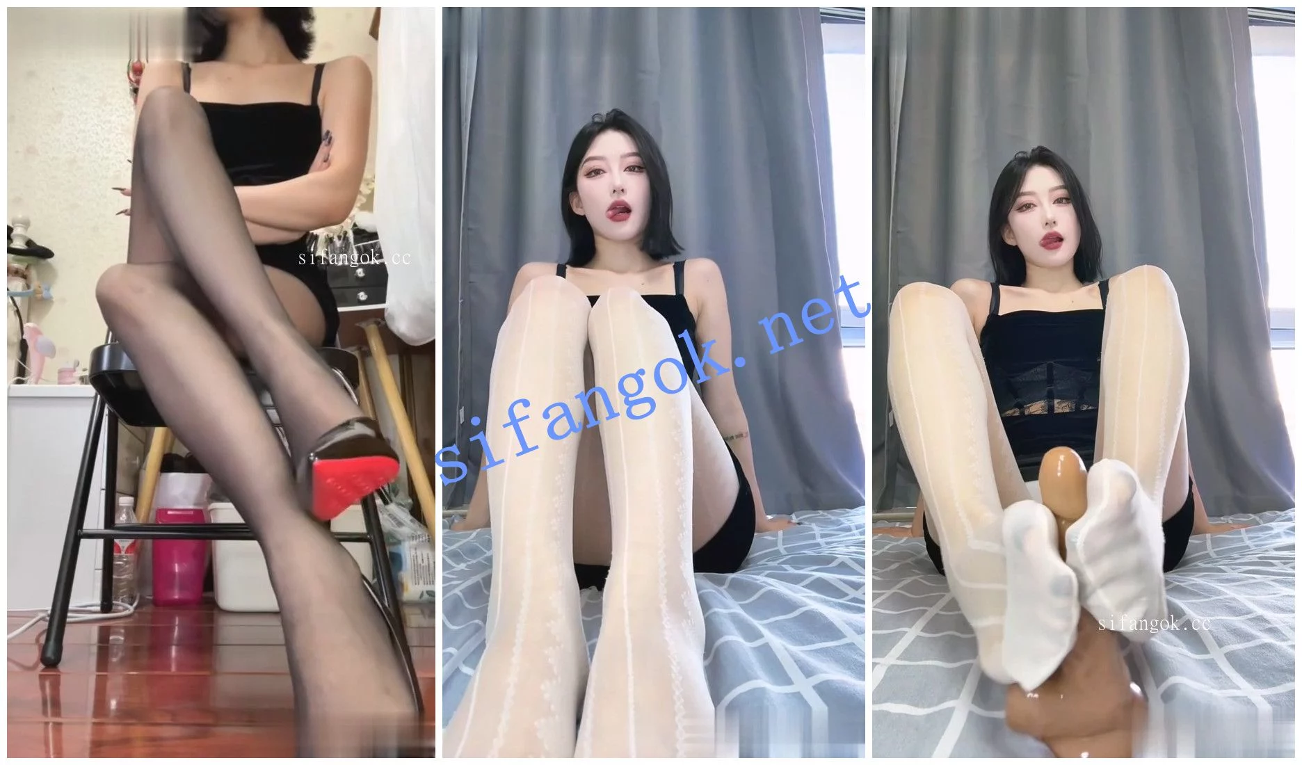 抖音福利 丝足诱惑 爱喝酸奶 丝袜足交假鸡巴自舔脚 图 03